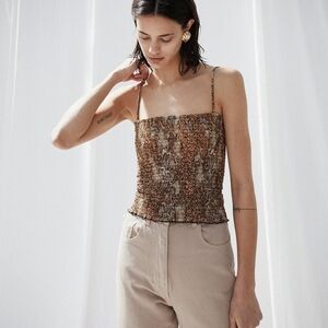 Nanushka Brown Animal Print Smocked Spaghetti Strap Matea Tube Top Party Club
